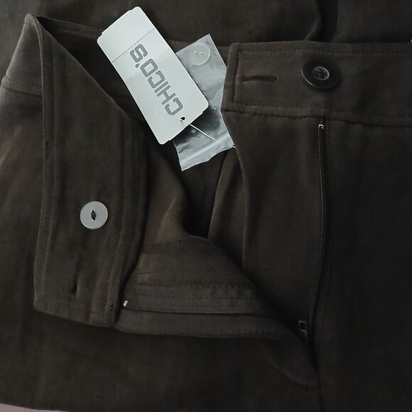 NWT Chico's Silk Linen Blend Pants Size 1 US 8 Carrollton Marvita Fudge Brown - Picture 6 of 10